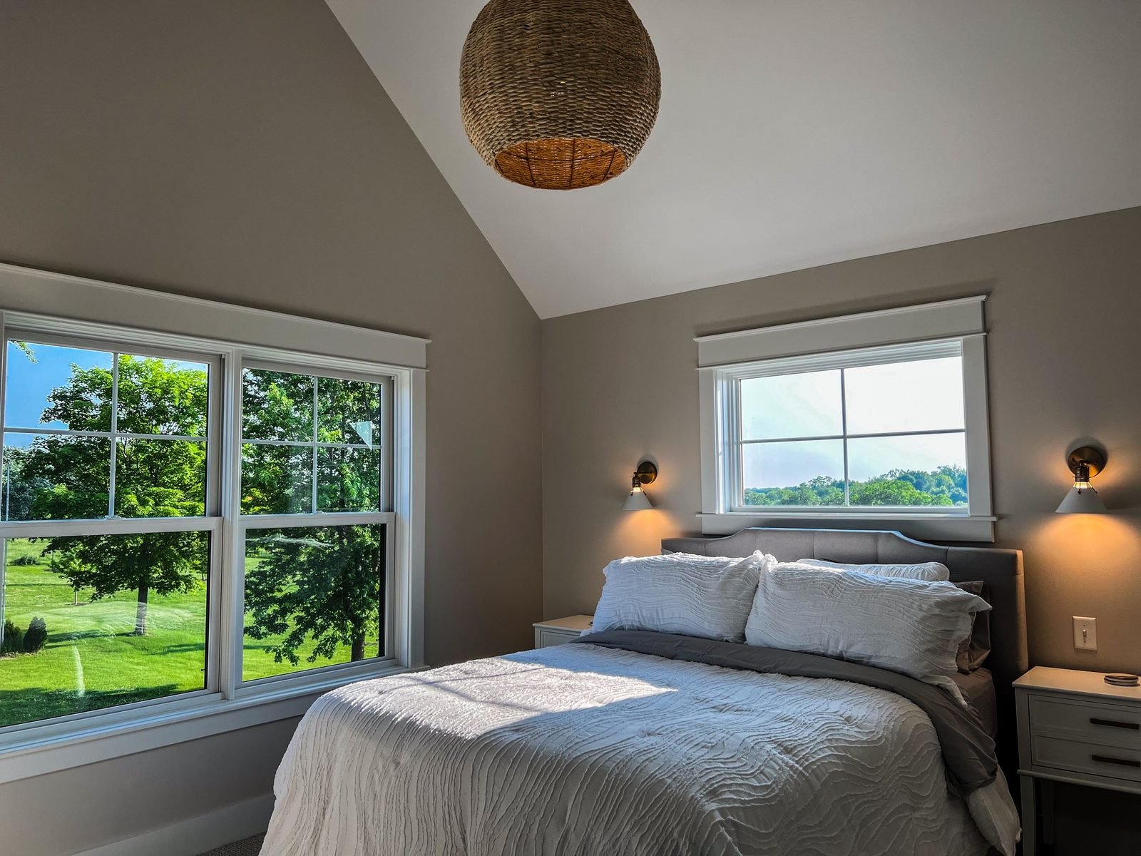 Bedroom with countryside views through double windows
